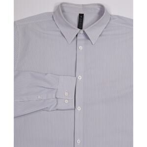 Lululemon Mens New Venture Long Sleeve Button-Up Shirt Gray White Large